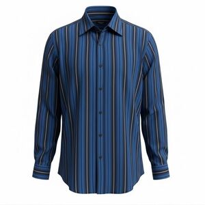 Bugatchi Uomo Blue and Black Striped Dress Shirt